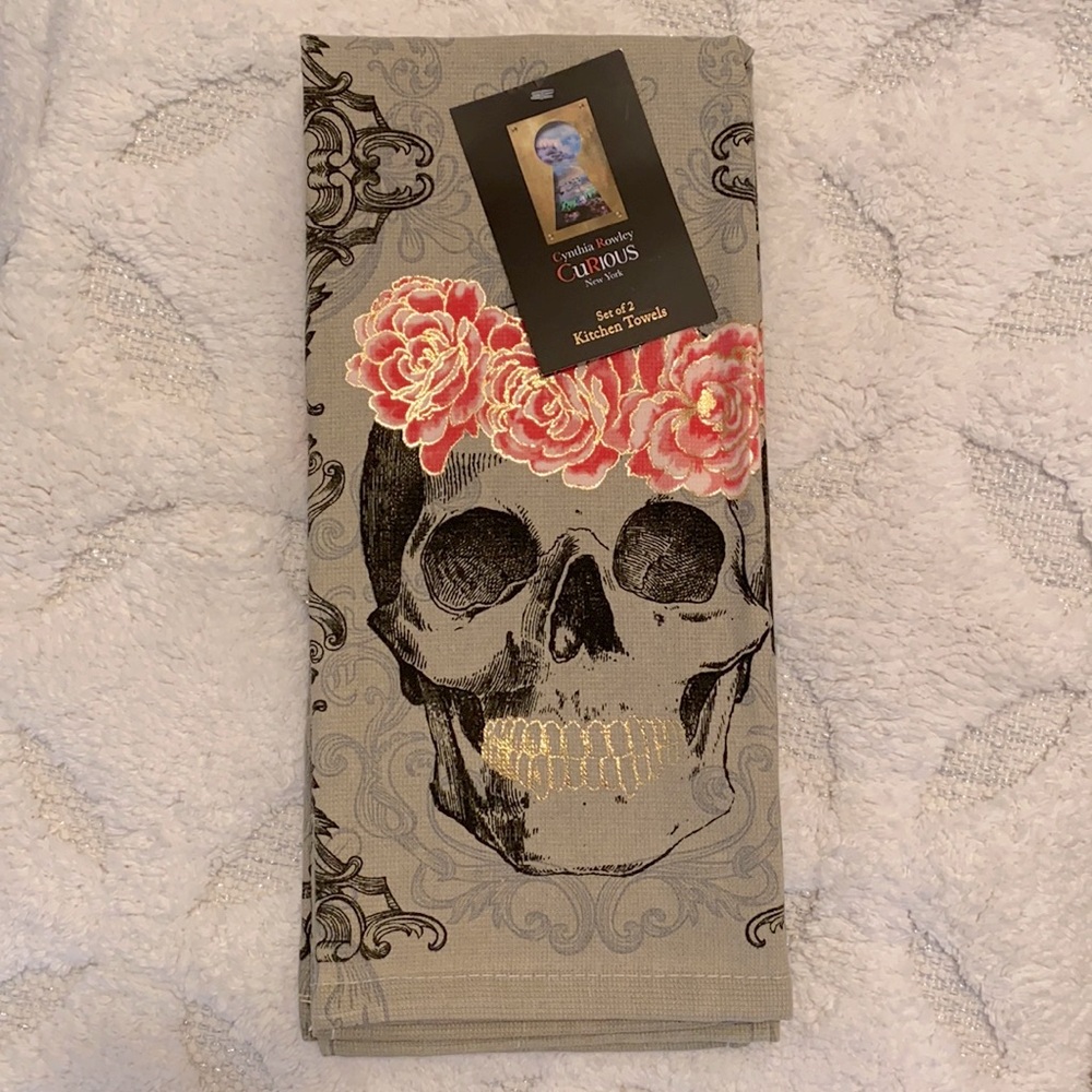 💀🌸 Skull Peony Decor Kitchen Towels